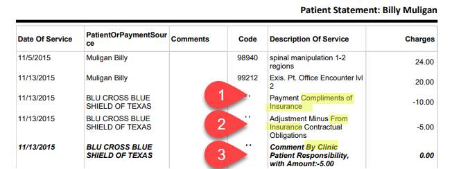 Print settings appear on patient statement