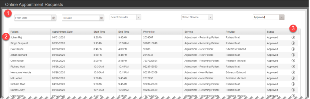 Online Appointmetn Request List