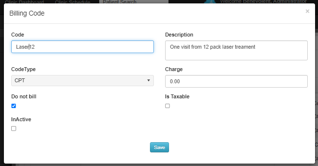 Add a billing code to track visits from a presold package